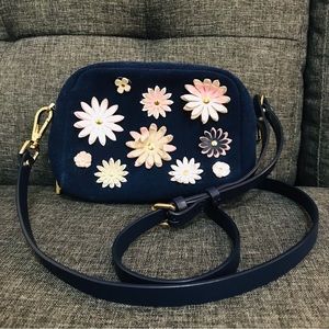 Isaac Mizrahi Navy Seude Floral Crossbody Bag